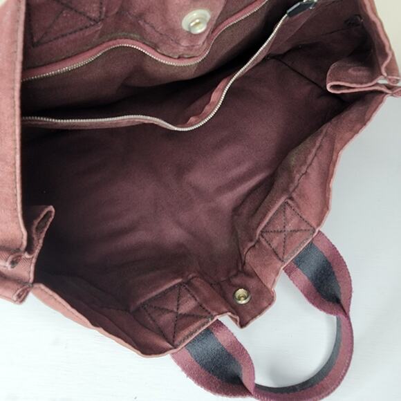 Hermes MM Fourre Canvas Tote Navy Blue and Burgundy Silver Hardware - Picture 7 of 16